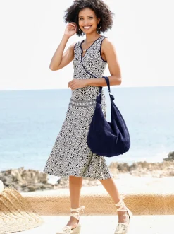 Kleider|heine Druckkleid in Wickel-Optik champagner-marine-bedruckt