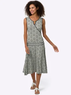 Kleider|heine Druckkleid in Wickel-Optik champagner-marine-bedruckt