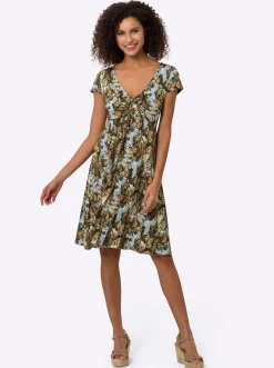 Kleider|heine Druckkleid mit Bindeband khaki-ecru-bedruckt