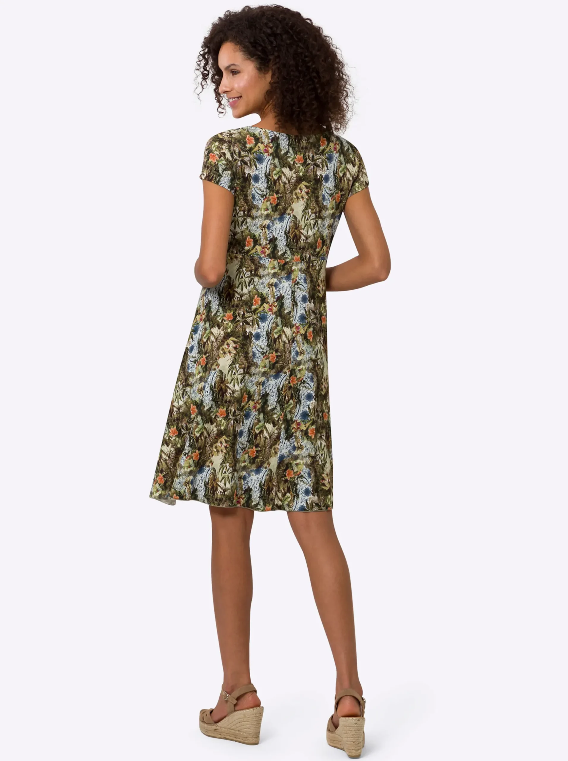 Kleider|heine Druckkleid mit Bindeband khaki-ecru-bedruckt