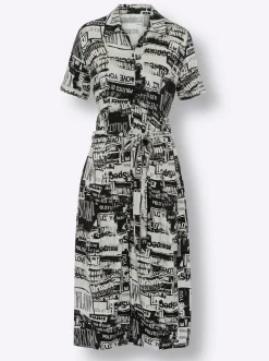 Kleider|heine Druckkleid mit Bindegürtel schwarz-weiß-bedruckt