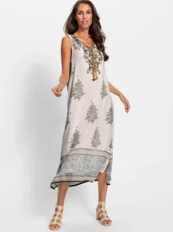 Kleider|heine Druckkleid mit blickdichtem Futter ecru-sand-gemustert