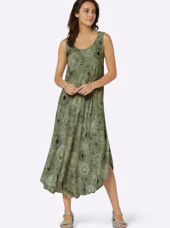 Kleider| Druckkleid mit Blüten-Muster, figurumspielend khaki-graphit-bedruckt