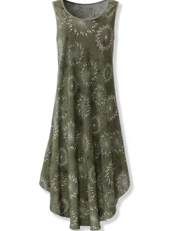 Kleider| Druckkleid mit Blüten-Muster, figurumspielend khaki-graphit-bedruckt