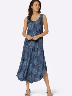 Strandkleider|Kleider| Druckkleid mit Blüten-Muster, figurumspielend rauchblau-graphit-bedruckt