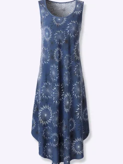 Strandkleider|Kleider| Druckkleid mit Blüten-Muster, figurumspielend rauchblau-graphit-bedruckt