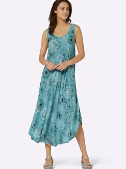 Strandkleider|Kleider| Druckkleid mit Blüten-Muster, figurumspielend ozean-graphit-bedruckt
