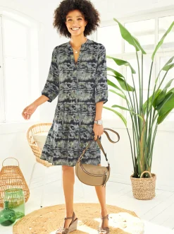 Kleider|heine Druckkleid mit elastischen Bündchen schilf-jade-bedruckt