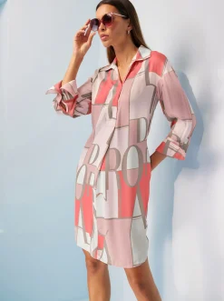 Kleider|heine Druckkleid mit Hemdkragen koralle-hellrosé-bedruckt