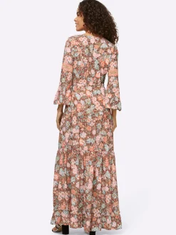 Strandkleider|heine Druckkleid mit Trompetenärmeln schwarz-mandarine-bedruckt