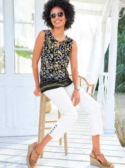Strandmode|heine Druck-Top schwarz-zitrone-bedruckt