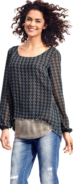 Blusen|heine Druck-Tunika petrol-taupe