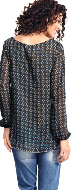Blusen|heine Druck-Tunika petrol-taupe