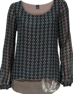 Blusen|heine Druck-Tunika petrol-taupe