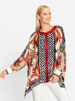 Blusen|heine Druck-Tunika champagner-rot-bedruckt