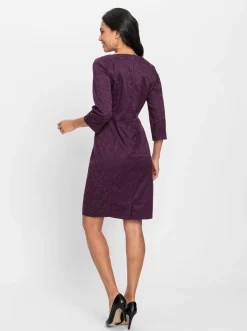Abendkleider|Kleider| Etuikleid mit Jacquard-Blüten traube-gemustert