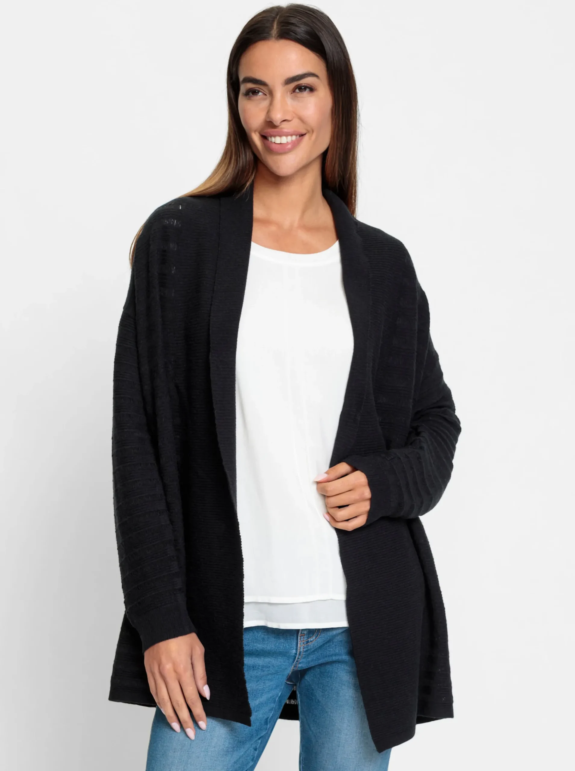 Strickjacken|heine Feinstrickjacke in offener Form schwarz