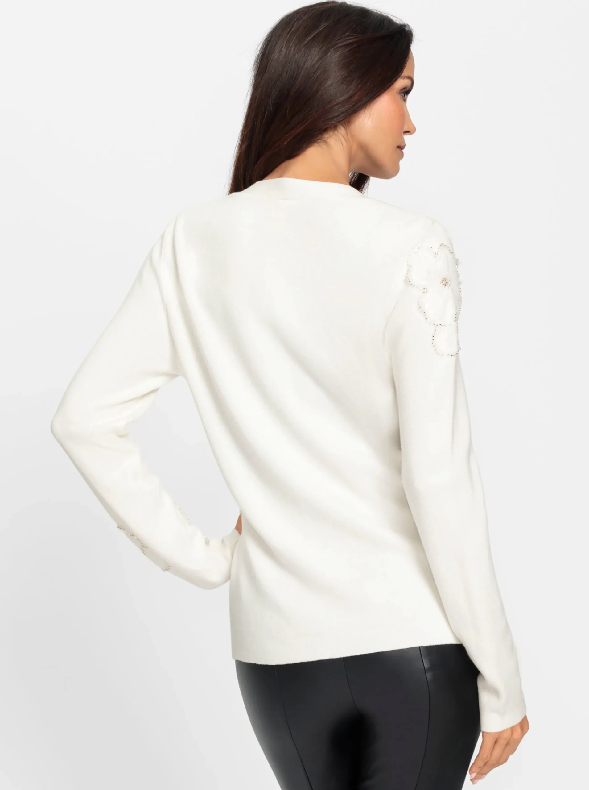 Strickjacken|heine Feinstrickjacke mit Blüten-Applikationen ecru