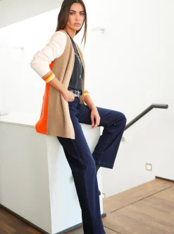 Strickjacken|heine Feinstrickjacke mit Colour-Blocking camel-orange-gemustert