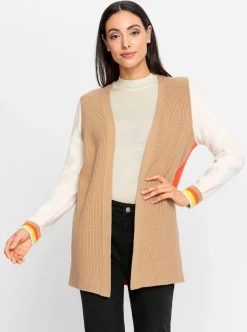Strickjacken|heine Feinstrickjacke mit Colour-Blocking camel-orange-gemustert