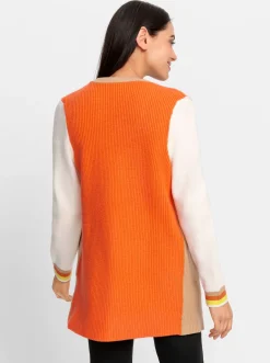 Strickjacken|heine Feinstrickjacke mit Colour-Blocking camel-orange-gemustert