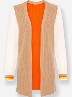 Strickjacken|heine Feinstrickjacke mit Colour-Blocking camel-orange-gemustert