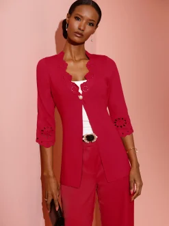 Strickjacken| Feinstrickjacke mit Cut-Outs, lange Form rot