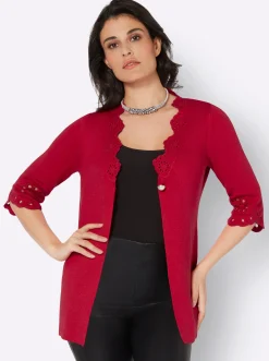 Strickjacken| Feinstrickjacke mit Cut-Outs, lange Form rot