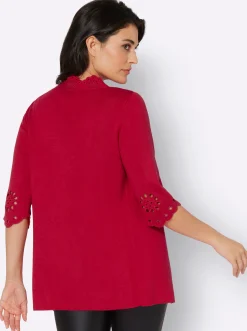 Strickjacken| Feinstrickjacke mit Cut-Outs, lange Form rot