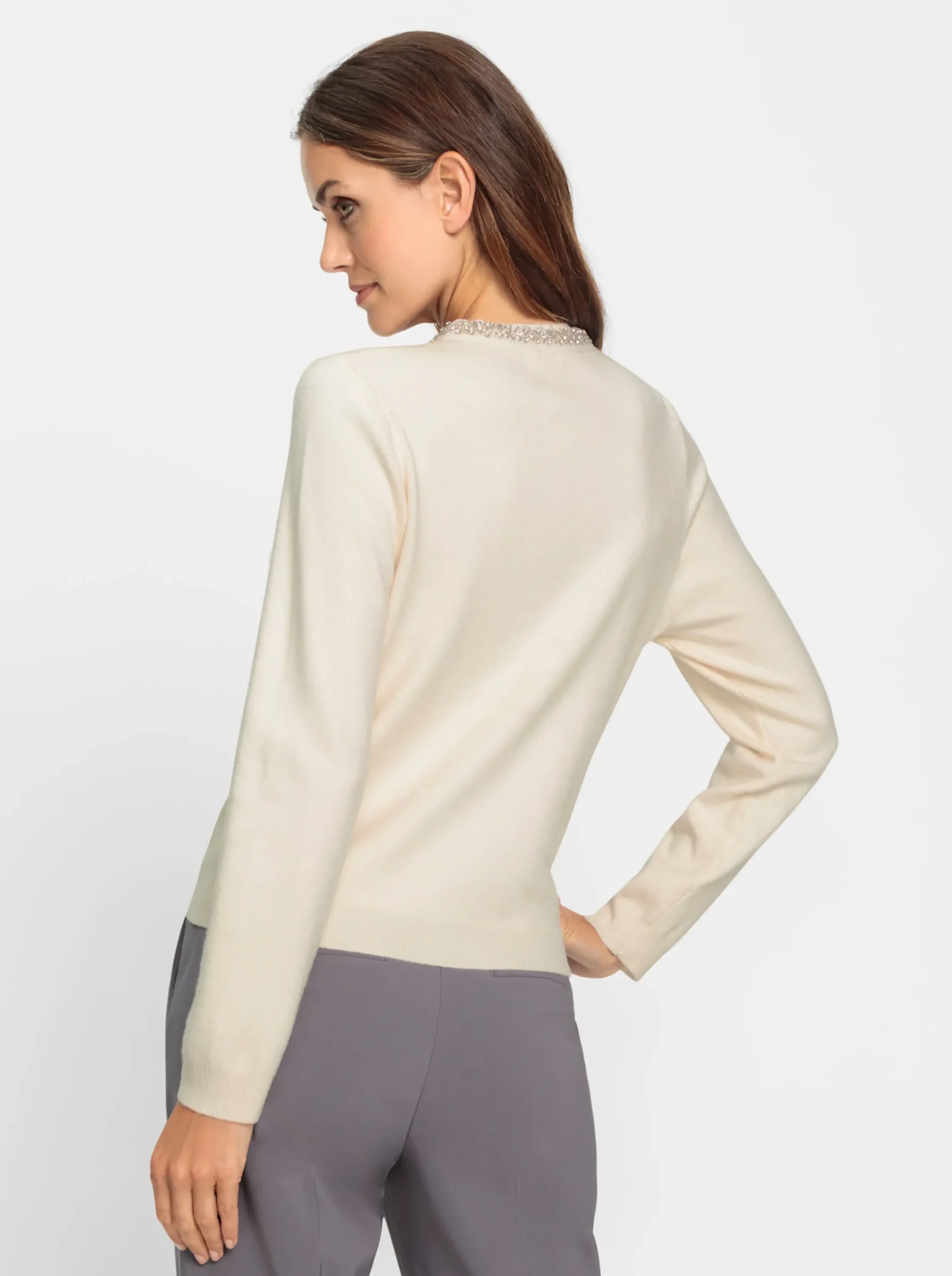 Strickjacken|heine Feinstrickjacke mit Glitzersteinchen champagner