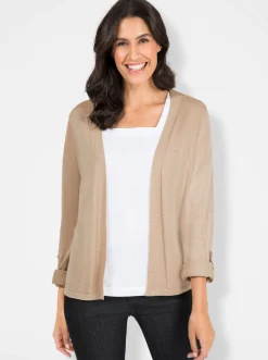 Strickjacken| Feinstrickjacke mit regulierbarer Ärmellänge beige