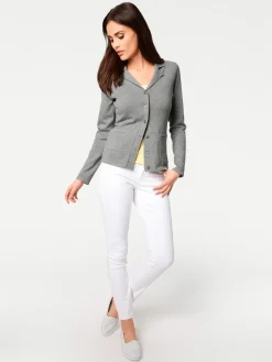 Basics|Strickjacken|heine Feinstrickjacke mit Reverskragen grau-melange
