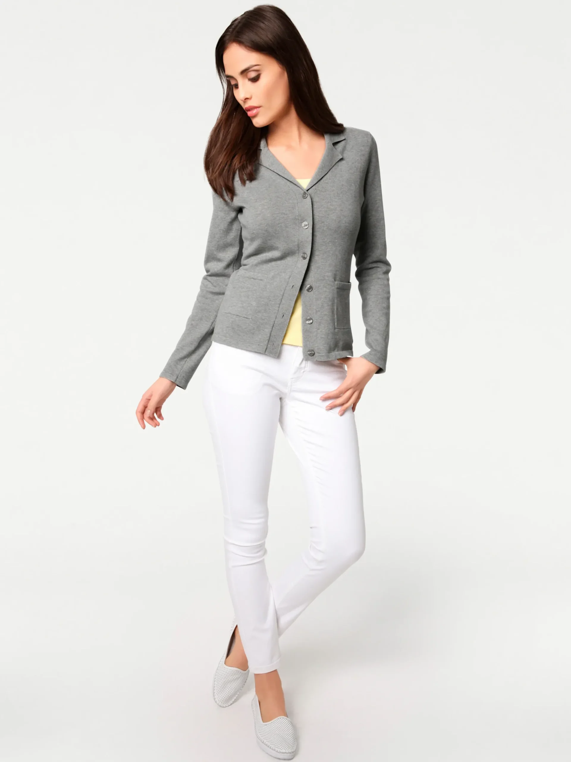Basics|Strickjacken|heine Feinstrickjacke mit Reverskragen grau-melange