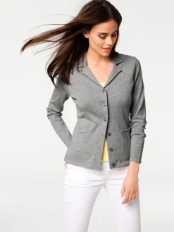 Basics|Strickjacken|heine Feinstrickjacke mit Reverskragen grau-melange