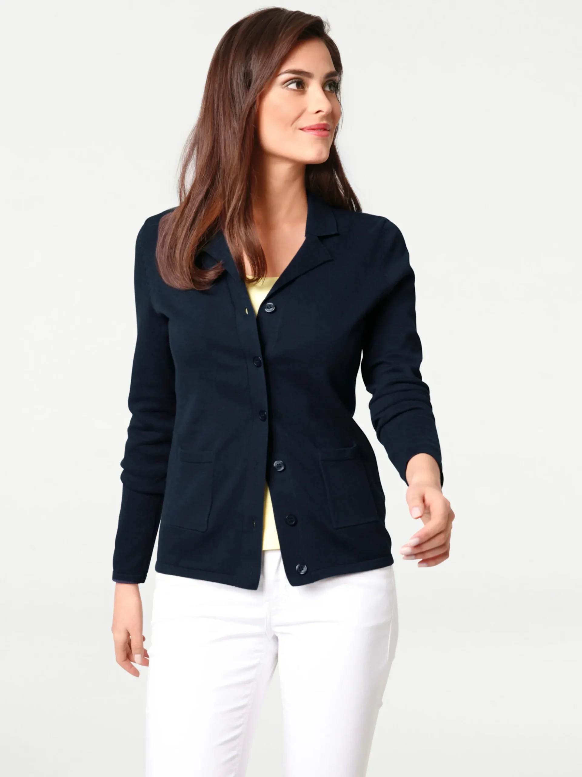 Basics|Strickjacken|heine Feinstrickjacke mit Reverskragen marine