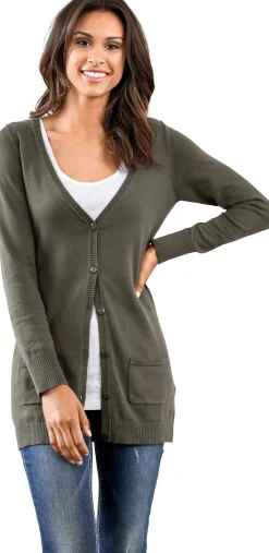 Strickjacken|heine Feinstrickjacke mit Taschen oliv