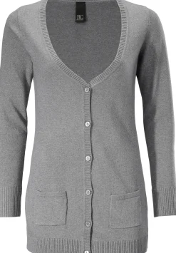 Strickjacken|heine Feinstrickjacke mit Taschen grau-melange