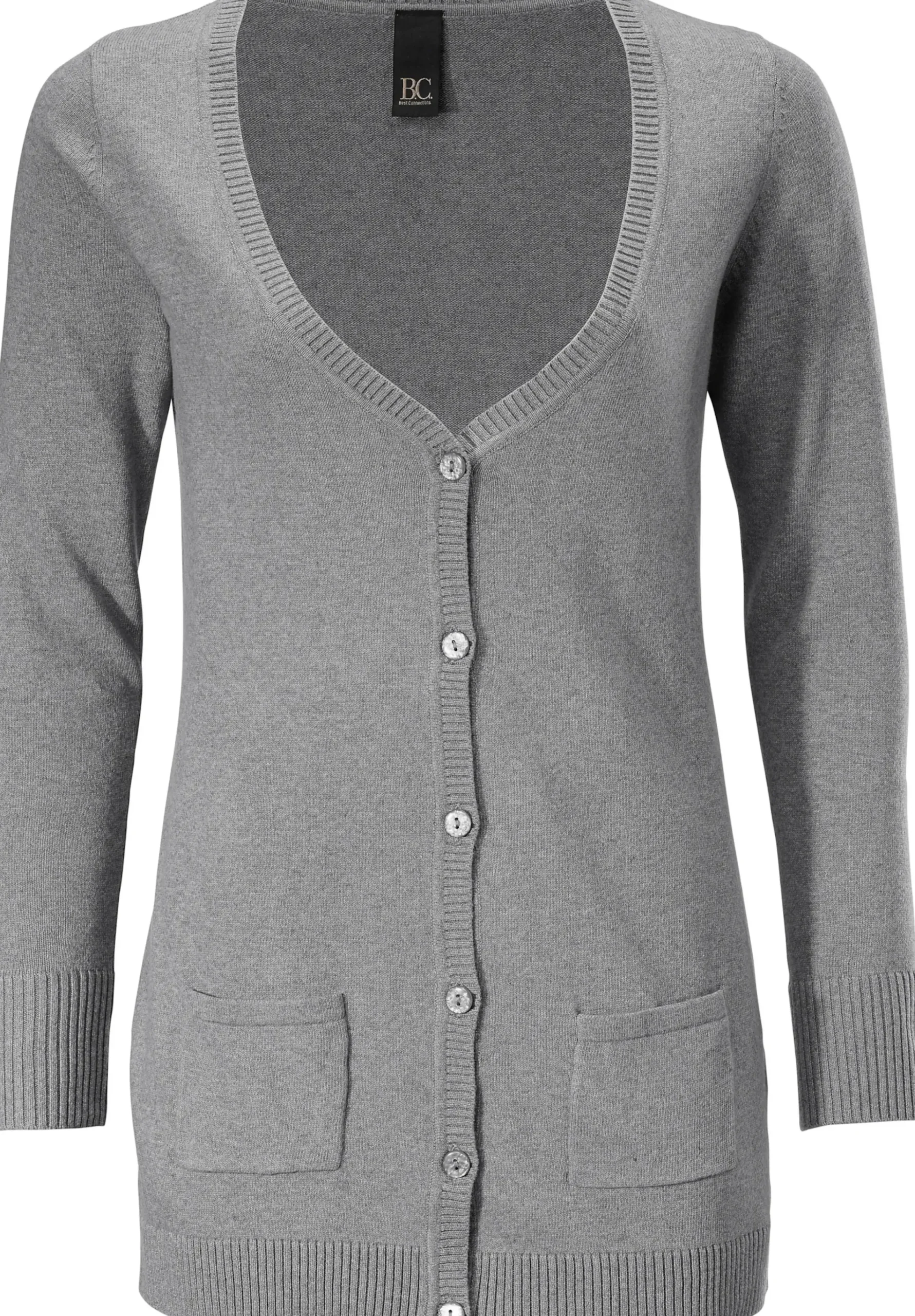 Strickjacken|heine Feinstrickjacke mit Taschen grau-melange
