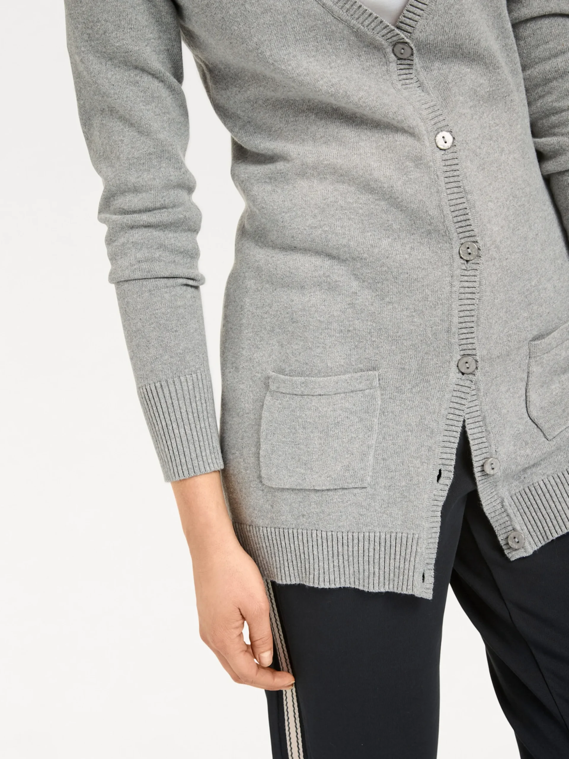 Strickjacken|heine Feinstrickjacke mit Taschen grau-melange