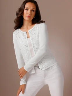 Strickjacken|CREATION L PREMIUM Feinstrickjacke mit Verzierungen vorne ecru