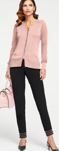 Strickjacken|heine Feinstrickjacke mit 2-Wege-Reißverschluss rosa