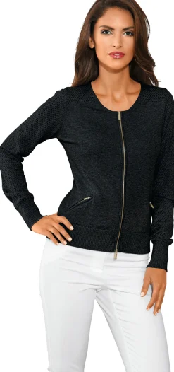 Strickjacken|heine Feinstrickjacke mit 2-Wege-Reißverschluss schwarz