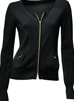 Strickjacken|heine Feinstrickjacke mit 2-Wege-Reißverschluss schwarz