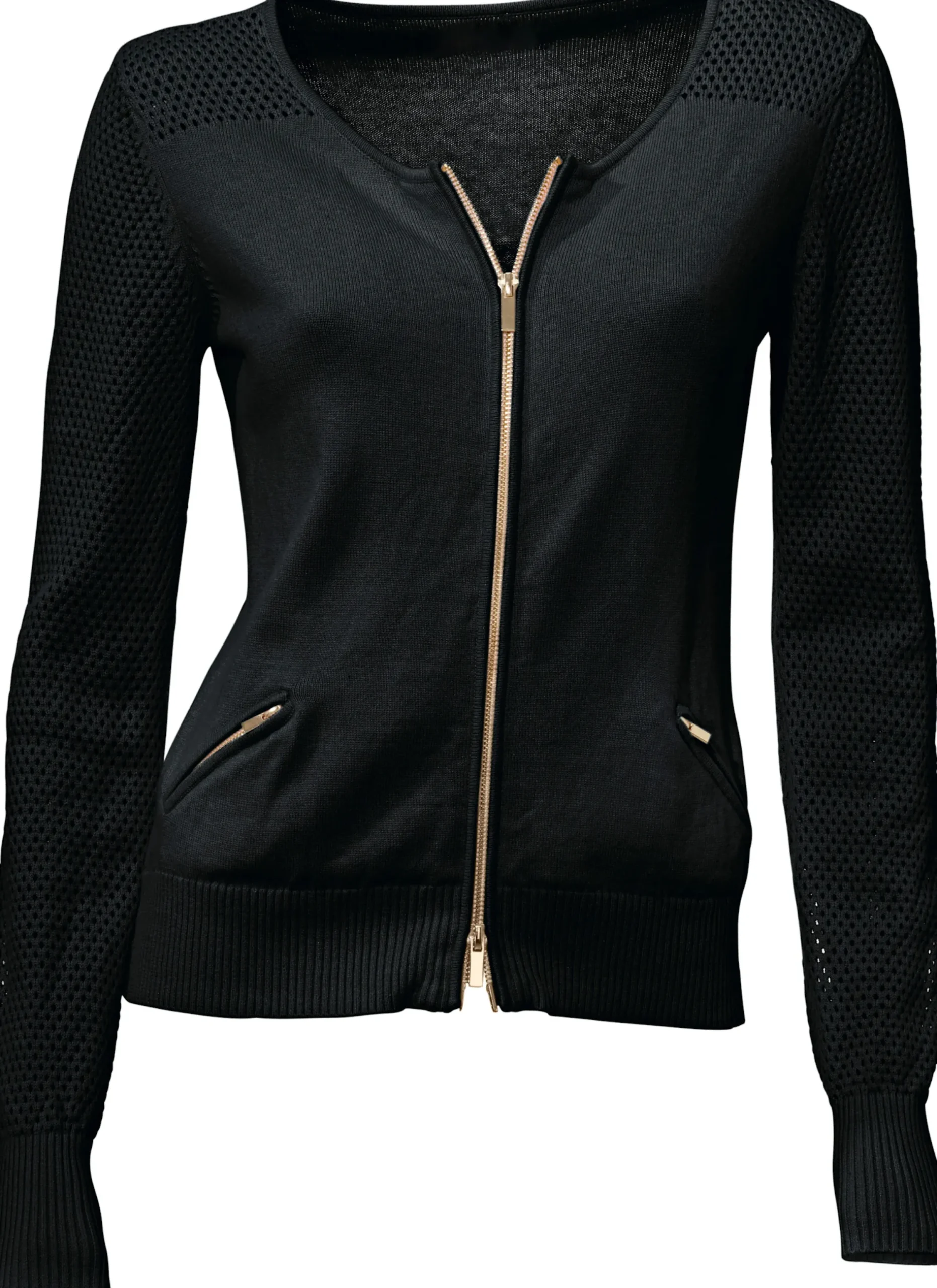 Strickjacken|heine Feinstrickjacke mit 2-Wege-Reißverschluss schwarz