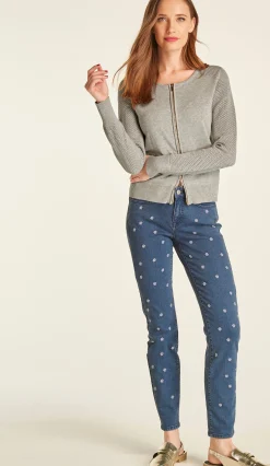 Strickjacken|heine Feinstrickjacke mit 2-Wege-Reißverschluss grau-melange