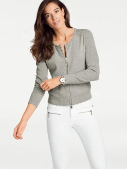 Strickjacken|heine Feinstrickjacke mit 2-Wege-Reißverschluss grau-melange