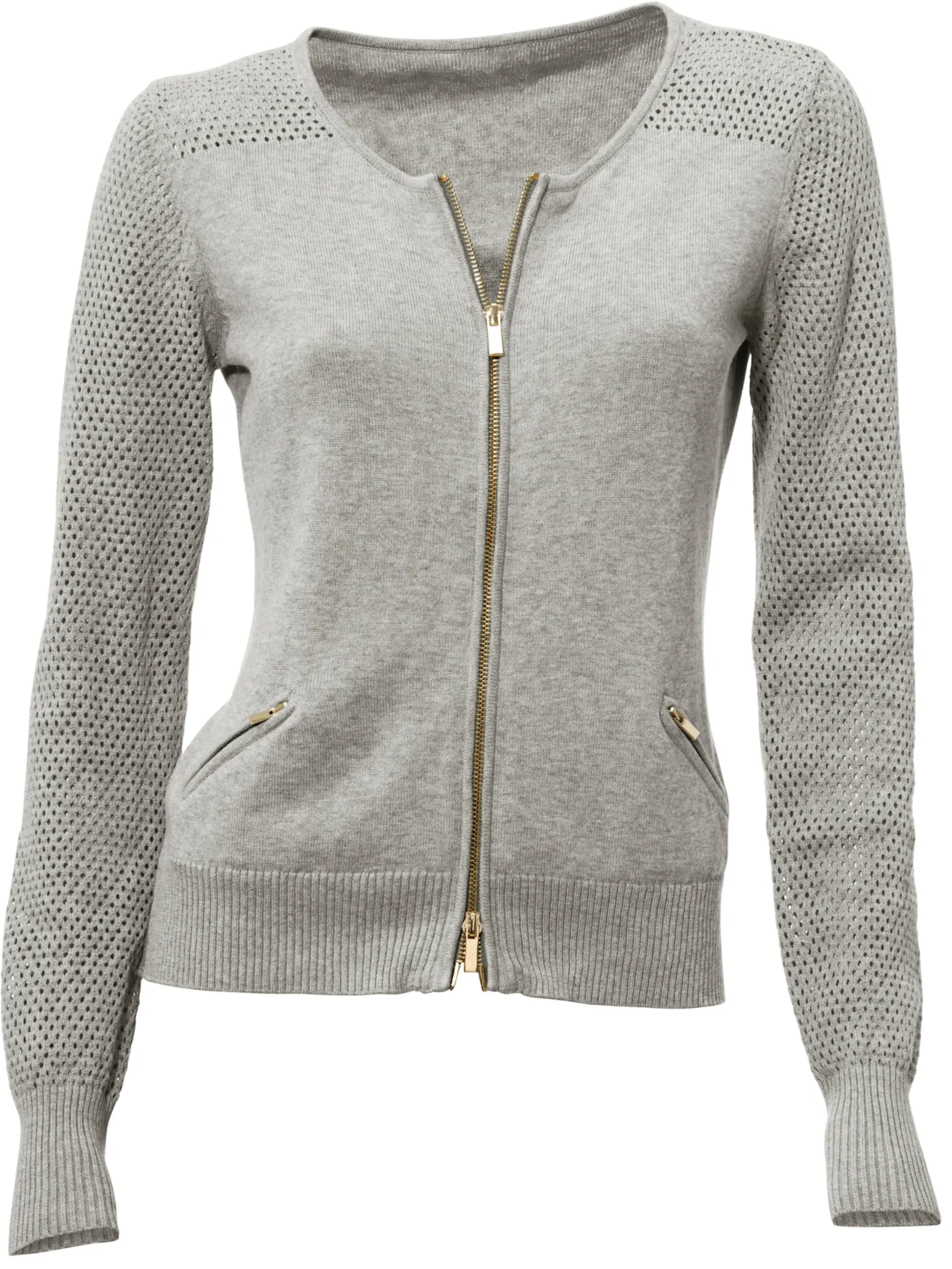 Strickjacken|heine Feinstrickjacke mit 2-Wege-Reißverschluss grau-melange