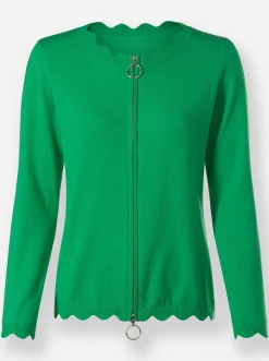 Strickjacken|heine Feinstrickjacke mit Wellenkanten grasgrün