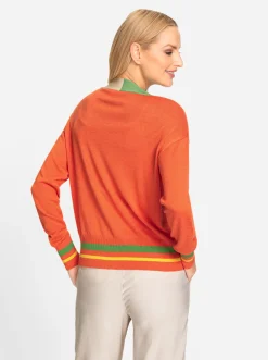 Strickjacken|heine Feinstrickjacke mit Zier-Rippenbündchen orange