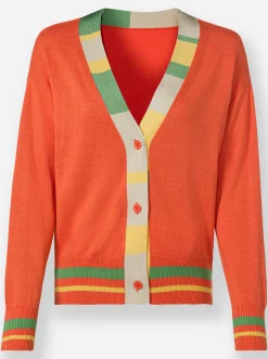 Strickjacken|heine Feinstrickjacke mit Zier-Rippenbündchen orange